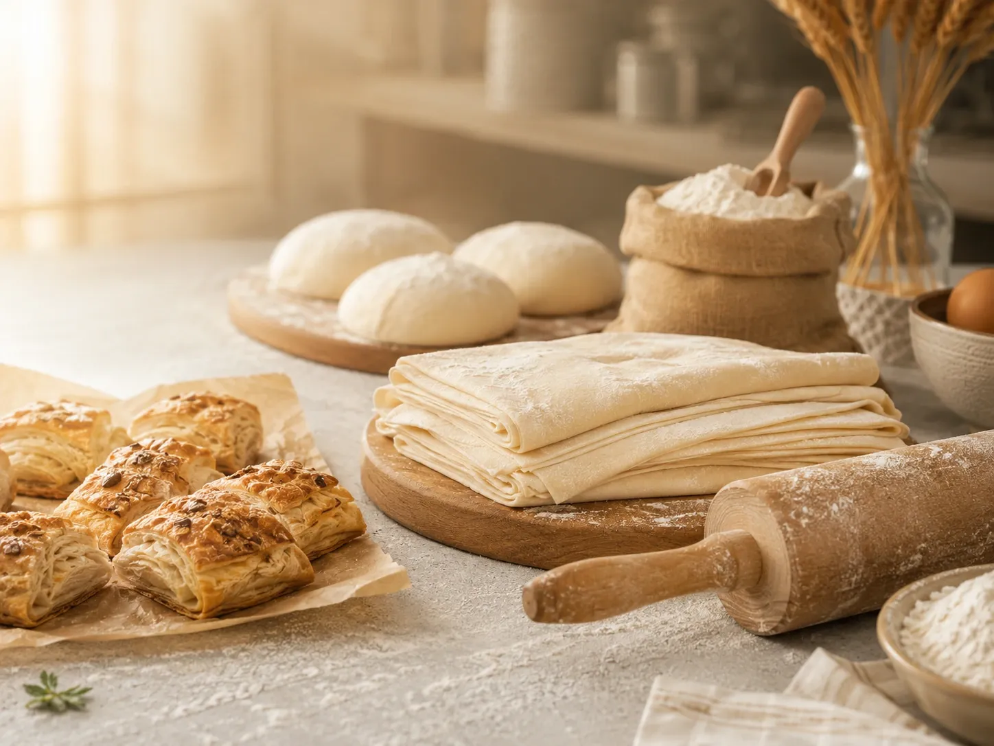 Böreklik ve pastalık un kullanımını anlatan yufka, hamur ve börek hazırlık sahnesi